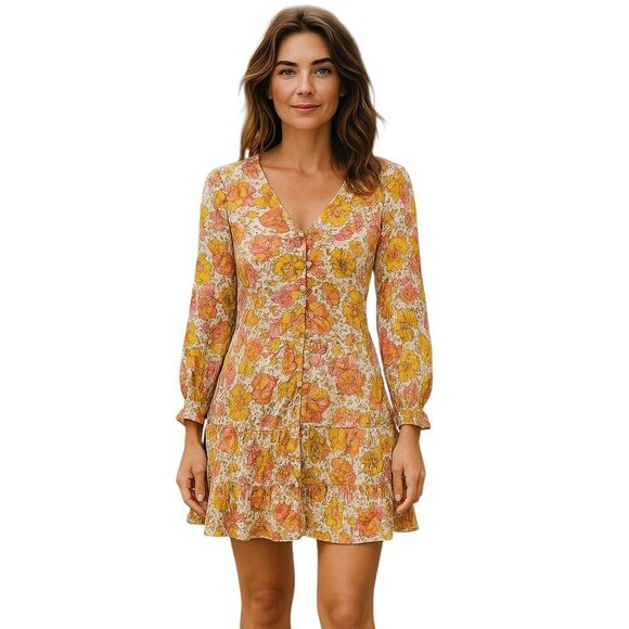 Cleobell Audrey Mini Floral Yellow Dress Large NWT - Picture 1 of 9